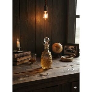 Vintage Iridescent Peach Glass Decanter with Cork Topper Honeycomb Pattern